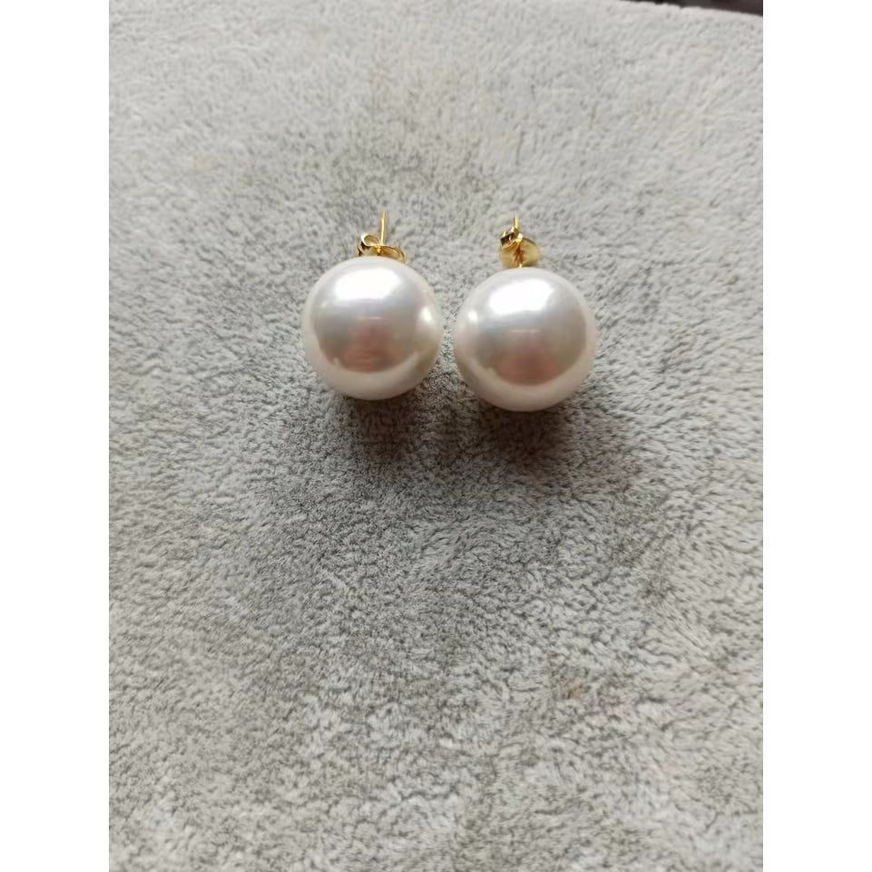 Bông Tai Nụ Ngọc Trai Đá Size Khủng 16mm Vàng 14K YM005