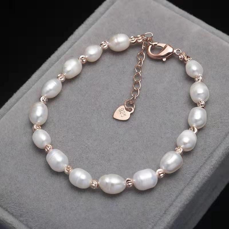 Vòng Tay Ngọc Trai Hạt Gạo Dị Giá rẻ MADAME HIEN PEARLS Freesize VTG007