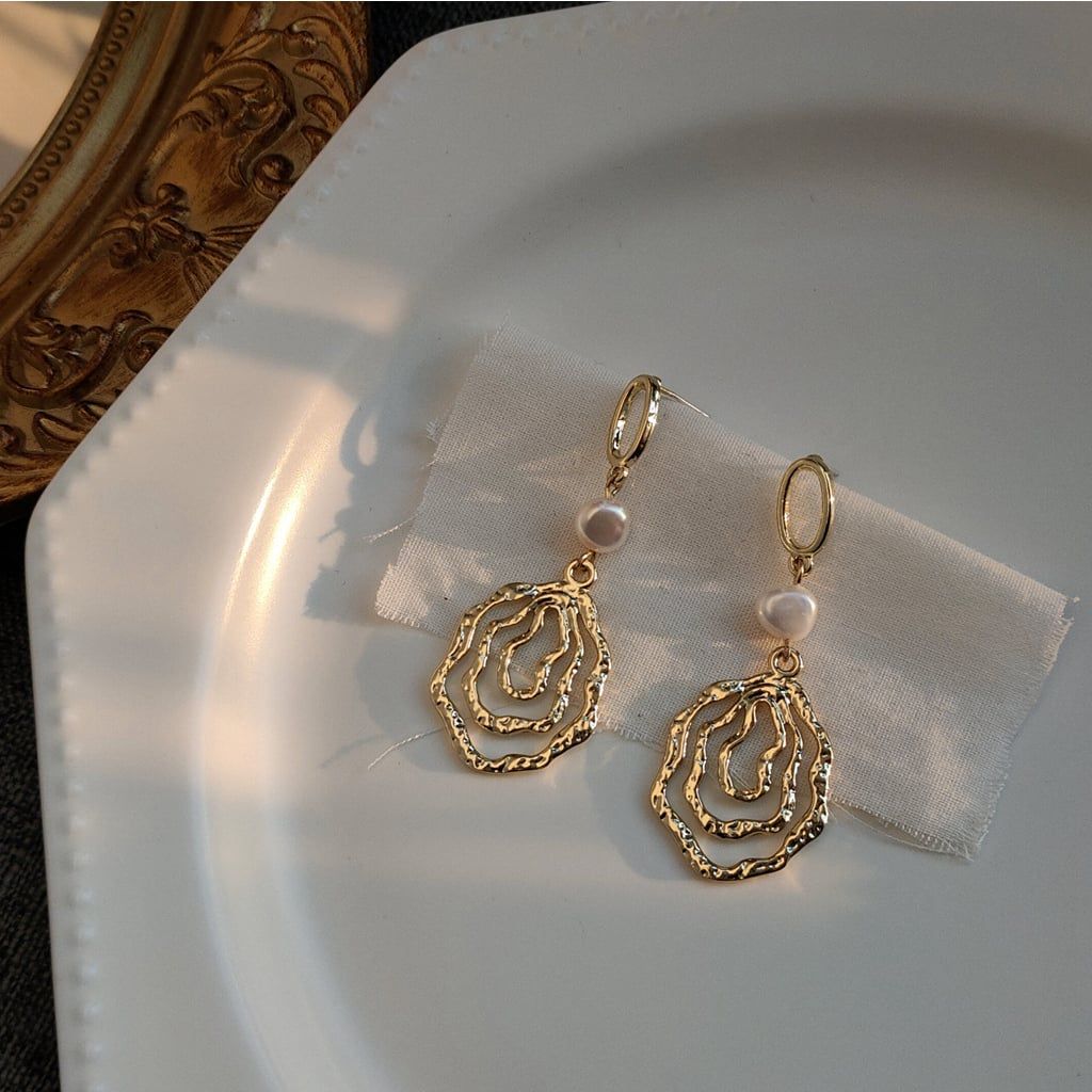 Bông Tai Lá Kim Đính Ngọc Trai MADAME HIEN PEARLS Sang Trọng Phong Cách Châu Âu BTB057