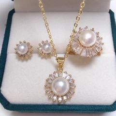 Bộ Set trang sức ngọc trai nước ngọt và đá Thạch Anh tạo hình Hoa Cúc thời trang SPS035