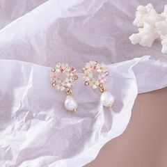 Bông Tai Mạ Vàng 18k Hình Hoa Pha Lê / Ngọc Trai Giọt Nước Sang Trọng Sành Điệu Tiệc Tùng BTG007