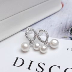 Bông Tai Nơ Lưới Zircon Đính 2 Hạt Ngọc Trai  Tự Nhiên Đan Chéo Xinh Xắn BTN006