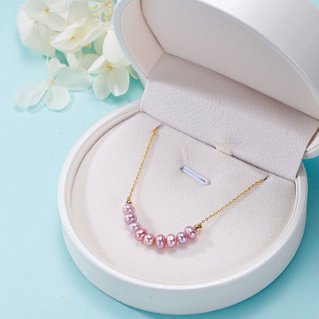Vòng cổ Mặt Hình Cung Đính 9 hạt Ngọc Trai Nuôi Tự Nhiên Thời Trang Cho Nữ
