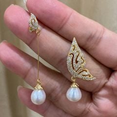 Bông Tai Bạc 925 Cánh Bướm Bất Đối Xứng Đính Ngọc Trai Tự Nhiên Phá Cách Thời Thượng High fashion1 BTG026