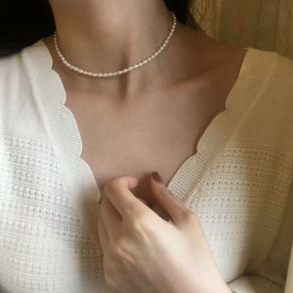 Set Bộ Trang Sức Ngọc Trai Gạo Nhí Tự Nhiên 3-4mm Gồm Vòng cổ và Vòng Tay MADAME HIEN PEARLS