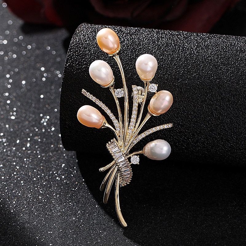 Ghim Cài Áo Ngọc Trai Tự Nhiên Hạt Xoài Kiểu 6 Quả Bóng Bay MADAME HIEN PEARLS Cho Nữ PKC034