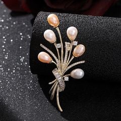 Ghim Cài Áo Ngọc Trai Tự Nhiên Hạt Xoài Kiểu 6 Quả Bóng Bay MADAME HIEN PEARLS Cho Nữ PKC034