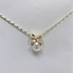 Mặt Dây Chuyền Ngọc Trai Giọt Nước Tự Nhiên Mặt Nơ Đính Đá Zircon MADAME HIEN PEARLS Đơn Giản MG031