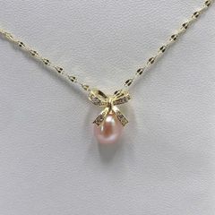Mặt Dây Chuyền Ngọc Trai Giọt Nước Tự Nhiên Mặt Nơ Đính Đá Zircon MADAME HIEN PEARLS Đơn Giản MG031