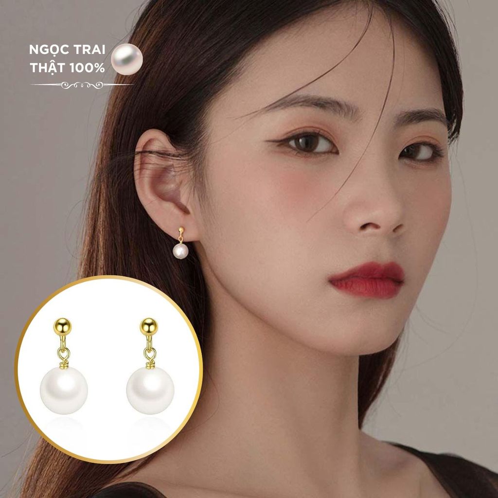 Bông Tai 1 Hạt Trai Tự Nhiên MADAME HIEN PEARLS phong cách đơn giản minimalist