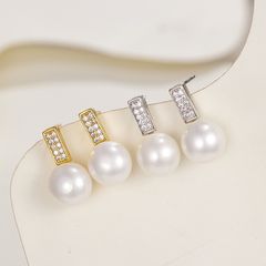Bông Tai Ngọc Trai Tự Nhiên Mặt Thanh Đơn Giản Đính 10 Hạt Đá Quý MADAME HIEN PEARLS BTN134
