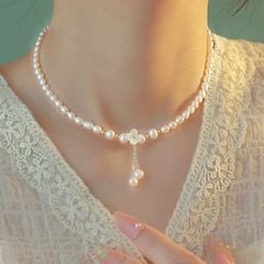 Vòng Cổ Hạt Gạo Mặt Vỏ Sò Đính Ngọc Trai Set Nút Hoa Vỏ Sò Trắng Madame Hien Pearls Cho Nữ CG007