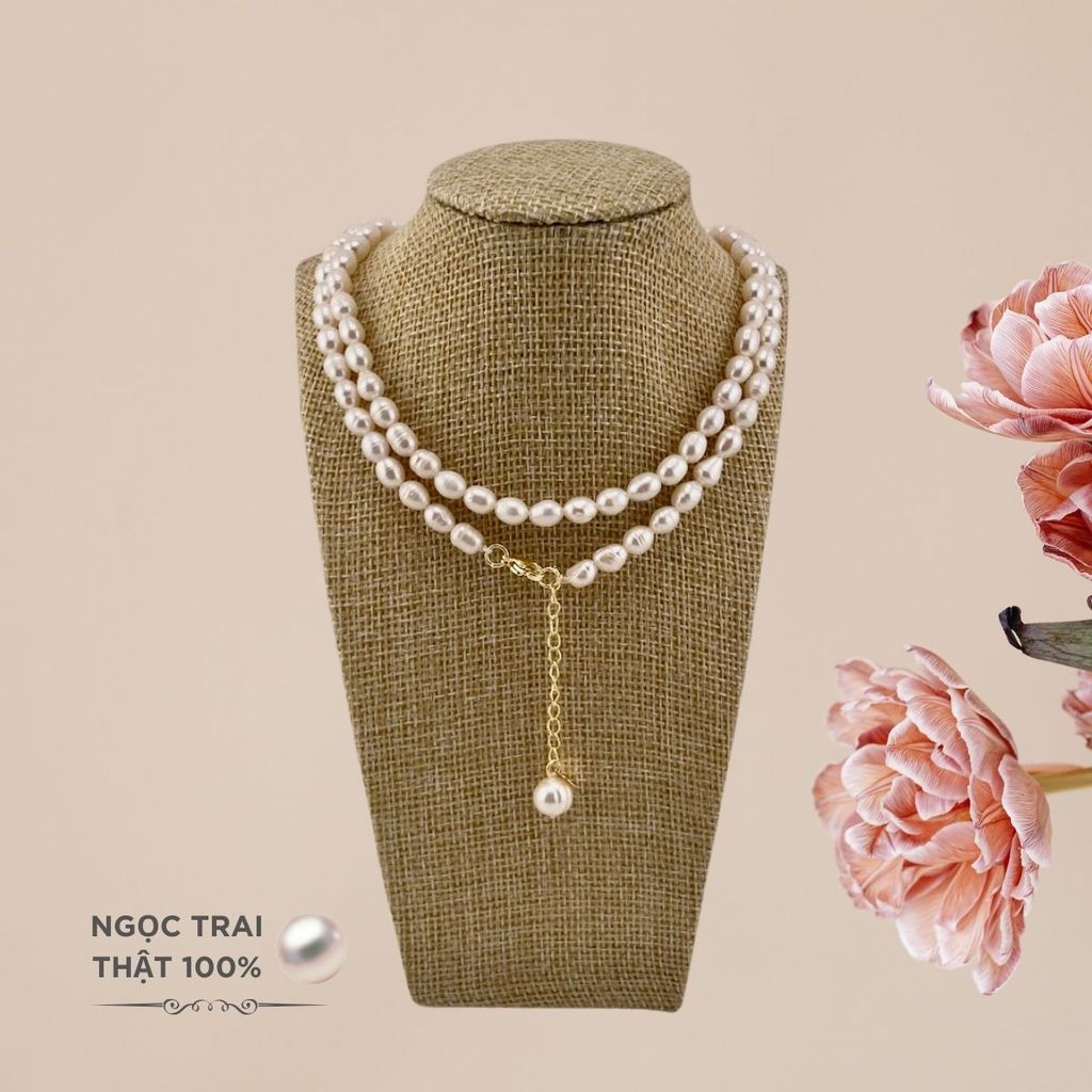 Vòng cổ Hạt Gạo 7-8mm Khoá 1 Hạt Tròn To MADAME HIEN PEARLS Dễ Thương