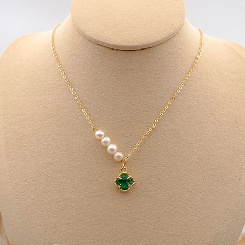 Vòng cổ Ngọc Trai Nuôi Tự Nhiên Mặt Cỏ Bốn Lá Đơn Giản MN016