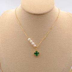 Vòng cổ Ngọc Trai Nuôi Tự Nhiên Mặt Cỏ Bốn Lá Đơn Giản MN016