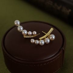 Bông Tai Bạc Đính Ngọc Trai Tự Nhiên Dãy 5 Hạt Phong Cách Pháp MADAME HIEN PEARLS Sang Trọng BTN027