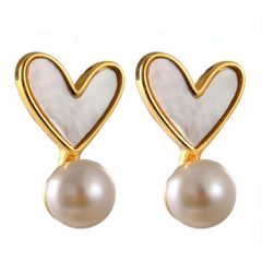 Bông Tai Bạc 925 Đính Đuôi Trái Tim Đính Ngọc Trai Tự Nhiên Thời Trang BTN014