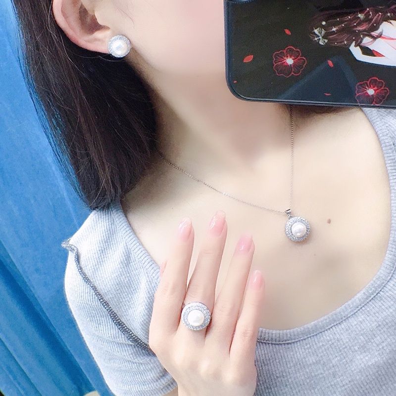 Bộ Set Nữ Trang Nơ Hoa Lưới Rỗng Bạc S925 Đính Ngọc Trai Tự Nhiên Nước Ngọt Sang Trọng Đẳng Cấp SPS032