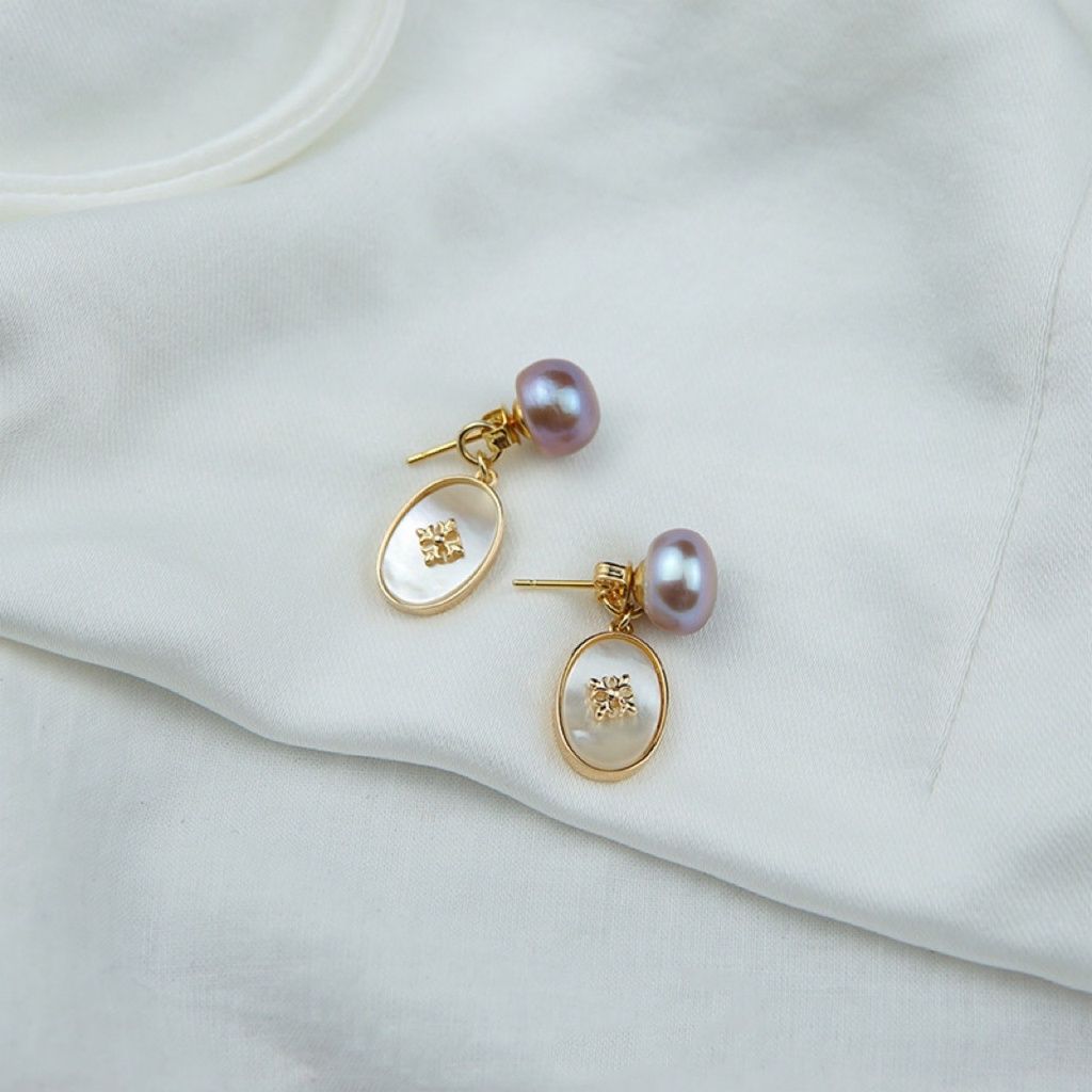 Bông Tai Bạc 925 Đính Ngọc Trai Tự Nhiên phong cách Cổ Điển sang trọng BTN042