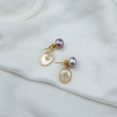 Bông Tai Bạc 925 Đính Ngọc Trai Tự Nhiên phong cách Cổ Điển sang trọng BTN042