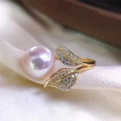 Nhẫn Hở Mạ Vàng 18K Đính Đá zircon Hình Chiếc Lá NN015