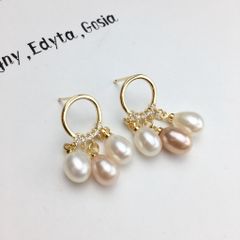 Bông Tai Ngọc Trai AAA Nuôi Tự Nhiên Chùm 3 hạt nước tua rua Cao cấp BTG016