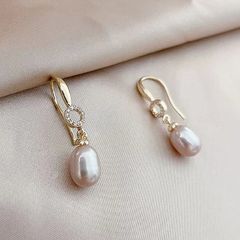 Bông Tai tua rua Ngọc Trai Nuôi tự nhiên hạt gạo vòng tròn đá zircon SP075T