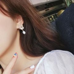 Bông Tai Mạ Vàng 18k Hình Hoa Pha Lê / Ngọc Trai Giọt Nước Sang Trọng Sành Điệu Tiệc Tùng BTG007