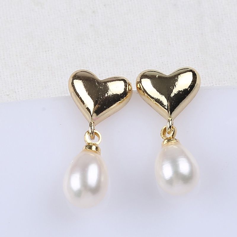 Bông Tai Ngọc Trai Tự Nhiên Mặt Trái Tim Tua Rua Ngọc Trai Hạt Gạo Đáng Yêu MADAME HIEN PEARLS BTG029