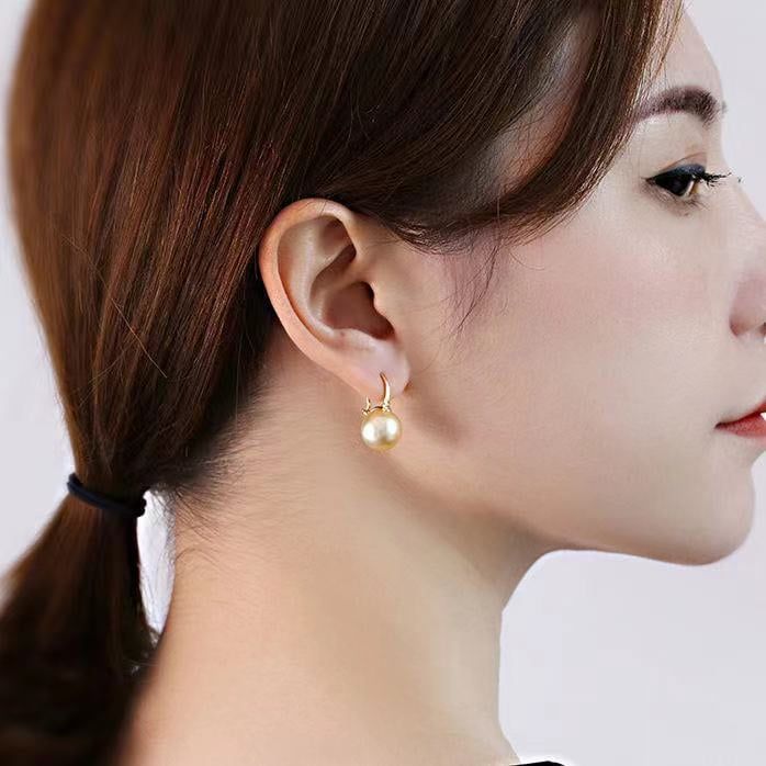 Bông Tai Ngọc Trai Tự Nhiên Xà Cừ Vàng Sâm Panh Tròn Hoàn Hảo Và Không Lỗ Xỏ Hạt Tự Nhiên XC012