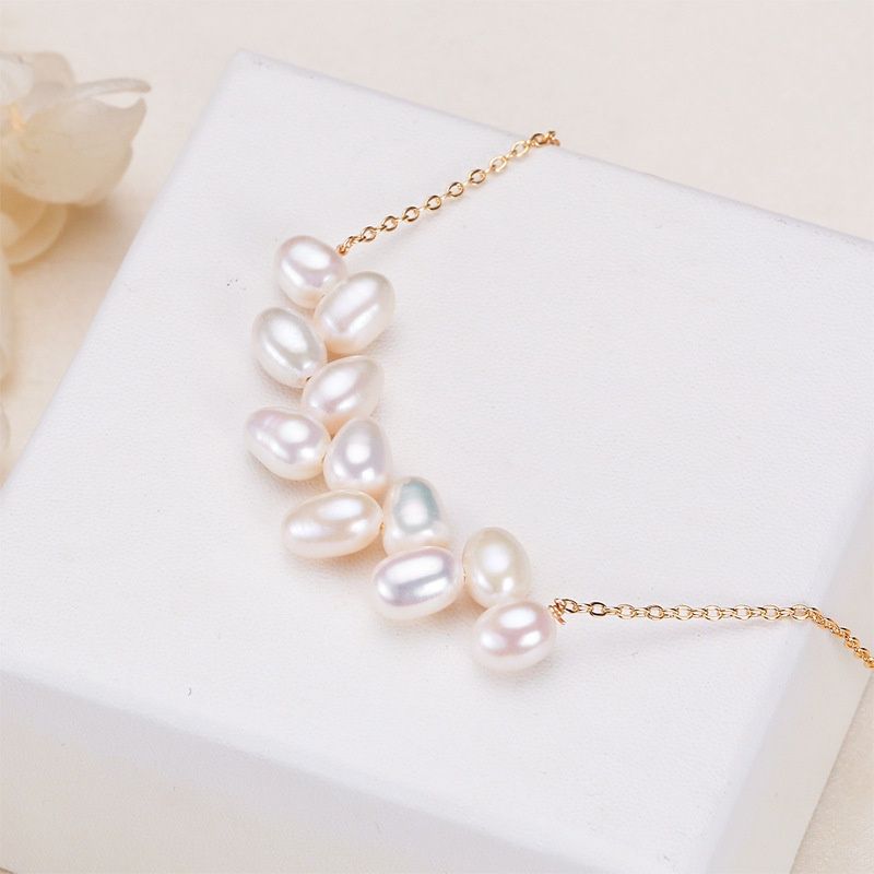 Vòng cổ Dây chuyền Mặt 11v Ngọc Trai Tự Nhiên Định hình Lúa Mì MG012