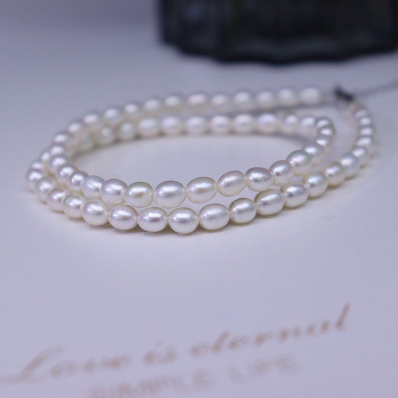 Vòng Cổ Ngọc Trai Hạt Gạo Oval Tự Nhiên 5-6mm Khoá Bạc 925 Dây Chuyền Hạt Nhỏ - Ngọc trai Giá Sỉ Phú Quốc CG002