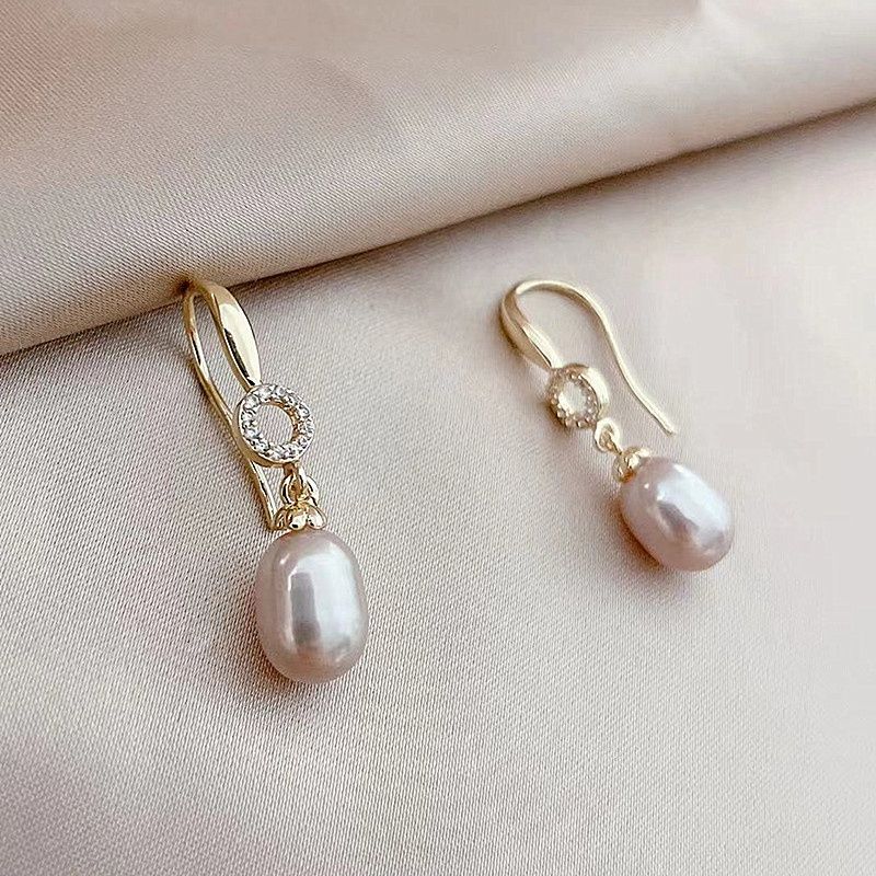 Bông Tai Tua Rua Đính Đá Zircon và Ngọc Trai Tự Nhiên 12mm Hình Giọt Nước BTG003