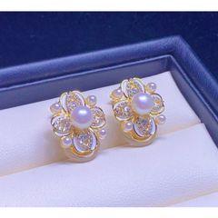 Bông Tai Ngọc Trai Kẹp Tai Kim Bạc Ý s925 Mạ Vàng 14k Dáng Cánh Hoa Hoàng Gia Ý Sang Trọng BTN111