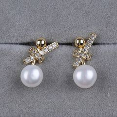 Bông Tai Ngọc Trai Kiểu Thắt Nơ Gọng Đáng Yêu MADAME HIEN PEARLS Cho Nữ BTN018
