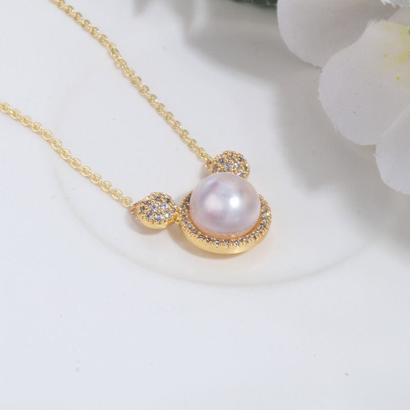 Vòng cổ Bạc Mặt Hình Chuột Mickey Ngọt Ngào Dễ Thương Ngọc Trai Tự Nhiên MADAME HIEN PEARLS MN020T