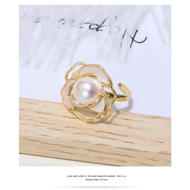 Set Nữ Trang Bạc 925 Hoa Hồng dát trai xà cừ Đính Ngọc Trai Nước Ngọt Tự Nhiên