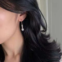 Bông Tai Bạc 925 Ngọc Trai AAA Nuôi Tự Nhiên Thời Trang Tua Rua Đơn Giản BTG023