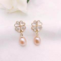 Bông Tai Mạ Bạc 925 Cỏ 4 Lá Đính Tua Rua Ngọc Trai Nuôi Tự Nhiên BTG024