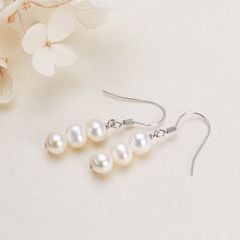 Bông Tai Bạc 925 Tua Rua 3 Hạt Ngọc Trai Tự Nhiên Dễ Thương MADAME HIEN PEARLS  BTT014