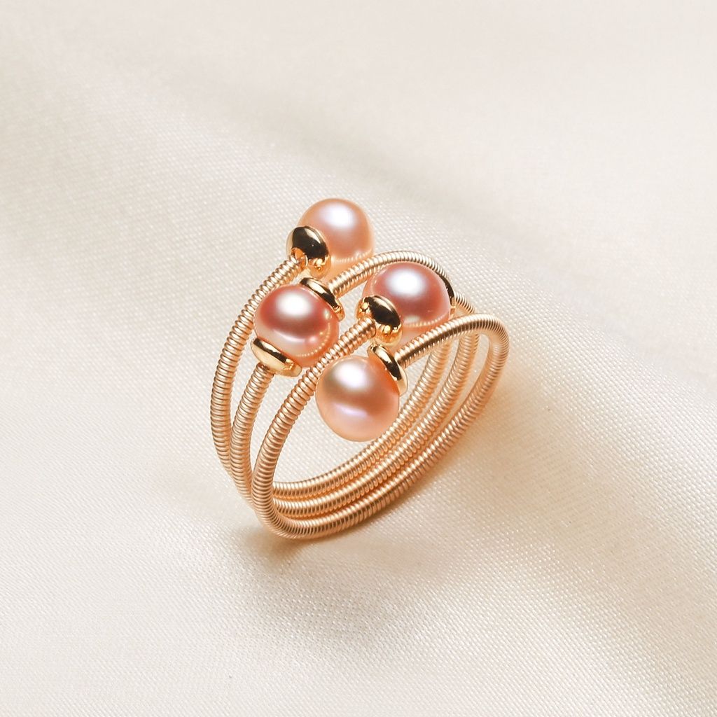 Nhẫn Còng Xoắn 4 hạt Ngọc Trai Nuôi Tự Nhiên Thiết Kế Thủ Công Tinh Xảo NT002