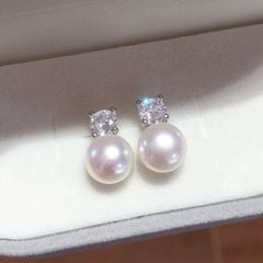 Bông Tai Bạc 925 Mạ Tối Giản Minimalist Đính Đá và Ngọc Trai Tự Nhiên MADAME HIEN PEARLS Thời Trang BTN015