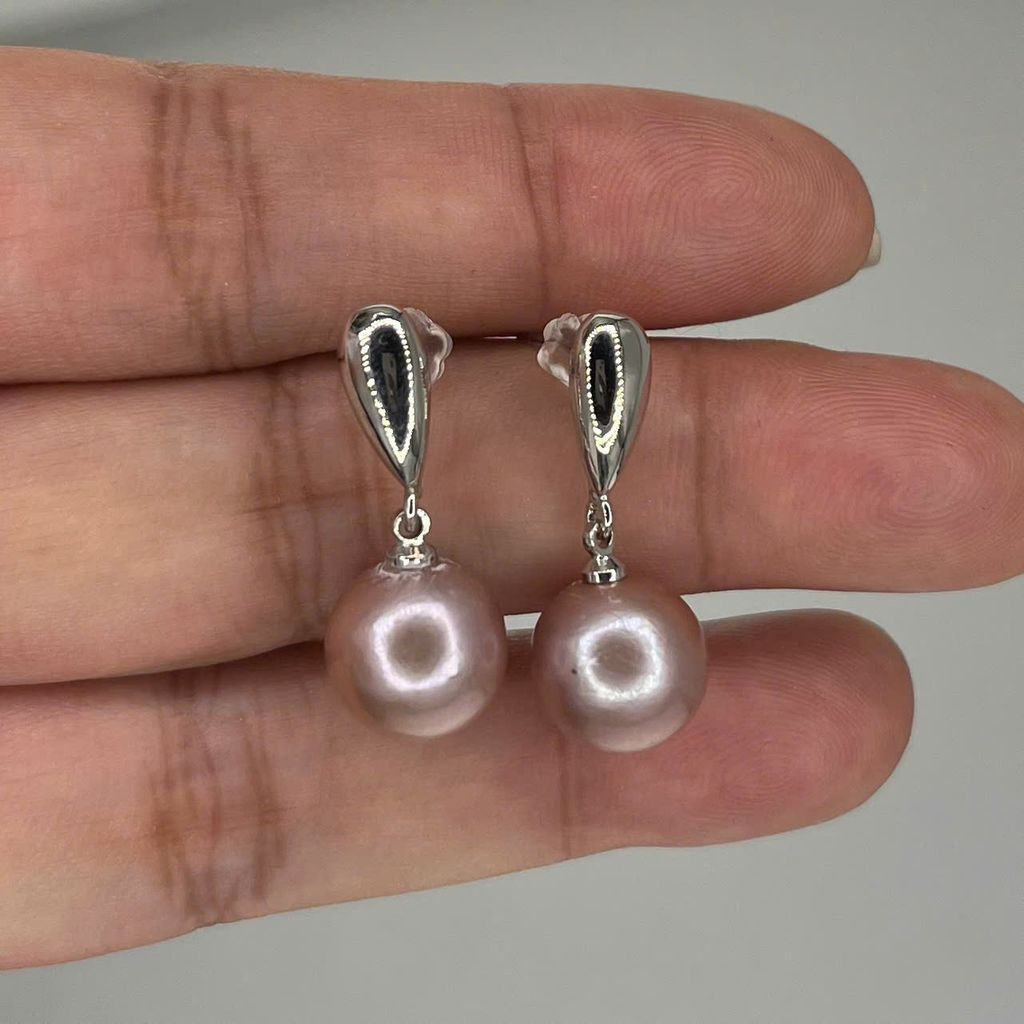 Bông Tai Ngọc Trai Tự Nhiên Hạt Tròn Cao Cấp Mặt Giọt Nước 10-11mm MADAME HIEN PEARLS BTT073