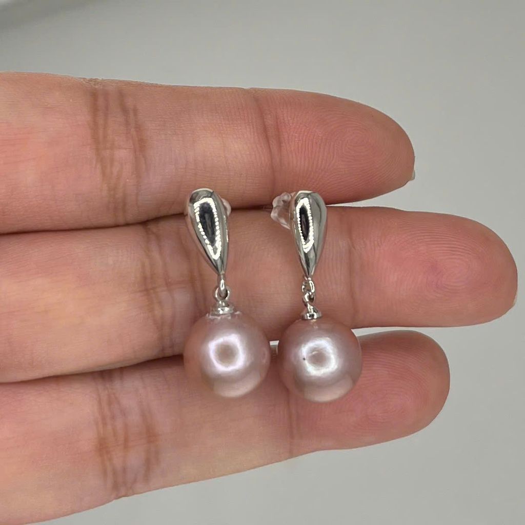 Bông Tai Ngọc Trai Tự Nhiên Hạt Tròn Cao Cấp Mặt Giọt Nước 10-11mm MADAME HIEN PEARLS BTT073