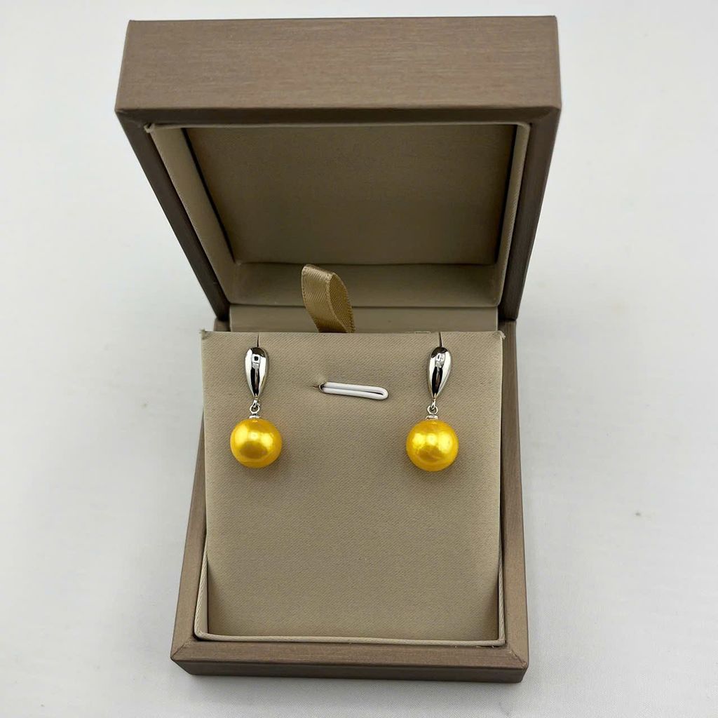 Bông Tai Ngọc Trai Tự Nhiên Hạt Tròn Cao Cấp Mặt Giọt Nước 10-11mm MADAME HIEN PEARLS BTT073