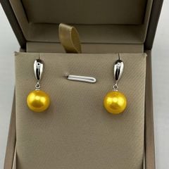 Bông Tai Ngọc Trai Tự Nhiên Hạt Tròn Cao Cấp Mặt Giọt Nước 10-11mm MADAME HIEN PEARLS BTT073