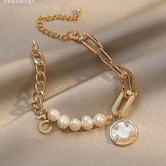 Vòng Tay 5 Hạt Ngọc Trai Nuôi Tự Nhiên Mặt Cười Thiết Kế Phong Cách Baroque Cá Tính Sành Điệu VTT003