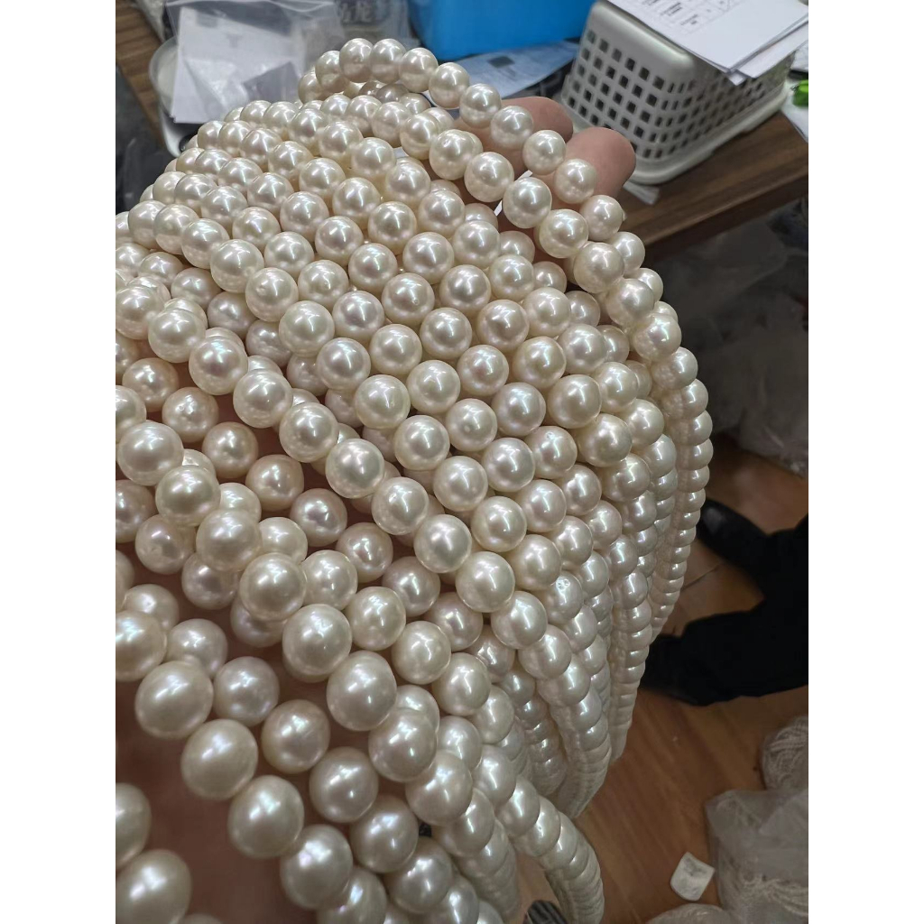Dây nguyên liệu Ngọc Trai Akoya Gần Tròn Trắng 7-8mm Làm Trang Sức DT003