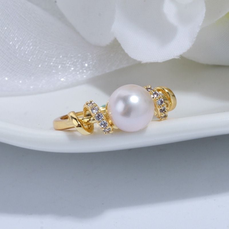 Nhẫn Đính Ngọc Trai MADAME HIEN PEARLS Dát Đá zircon Đơn Giản Thời Trang Giá Sỉ