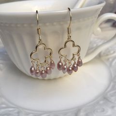 Bông Tai Hình Cỏ 4 Lá Đính Ngọc Trai Nuôi Tự Nhiên phong cách Baroque Thời Trang BTG030